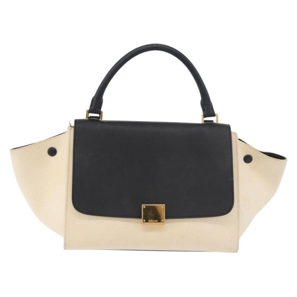 Celine Trapeze Leather With Canvas Beige Canvas Handbag